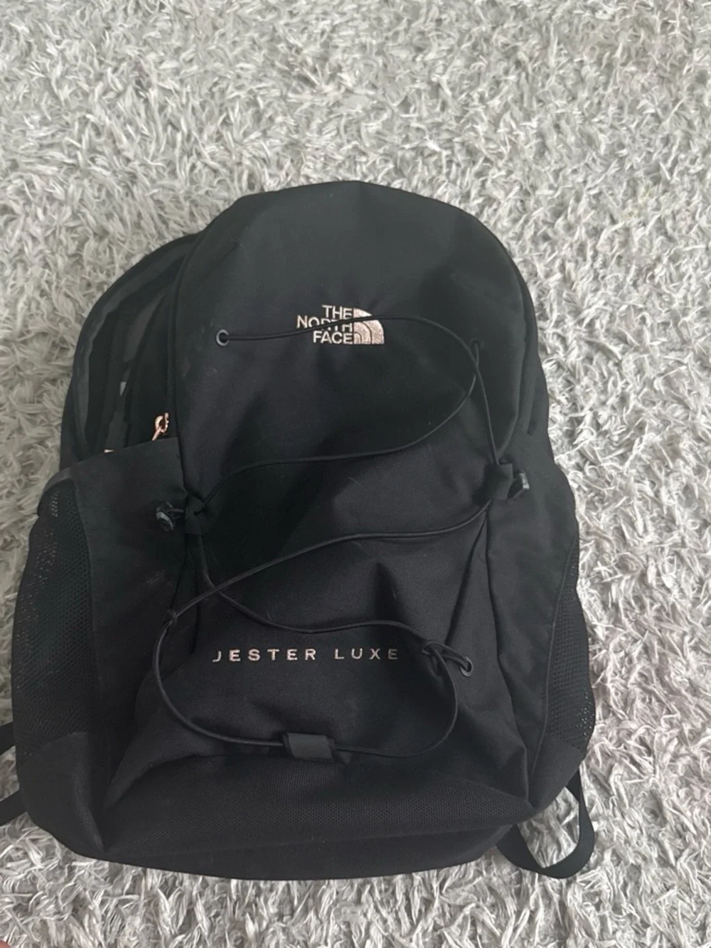 The North Face Jester Luxe Black Backpack with Rose Gold Accents
